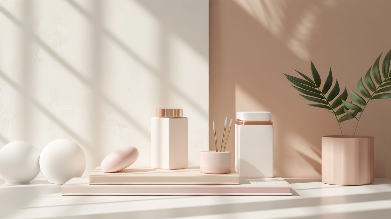 gallery-3 Elegant minimalist arrangement in soft pastels featuring decorative home accessories.